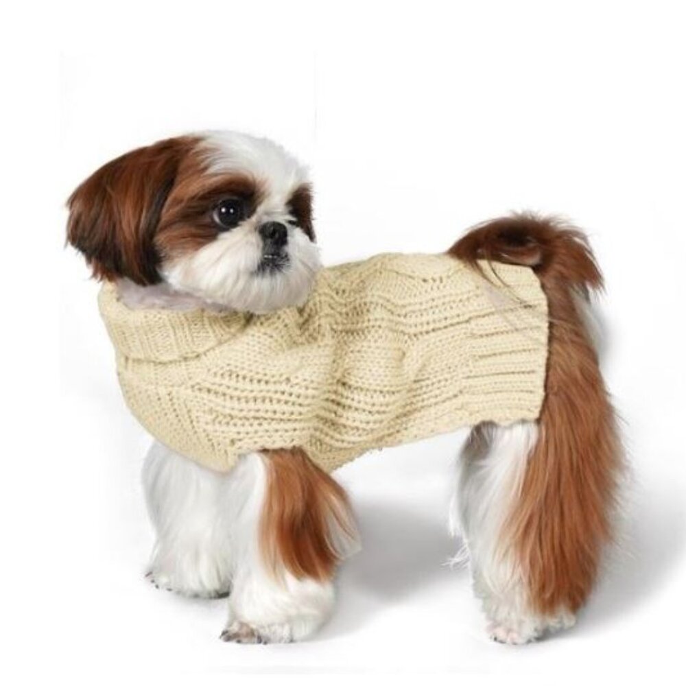 NEW Kyeese Dog Sweater Cable Knit Turtleneck Beige Size 2XL